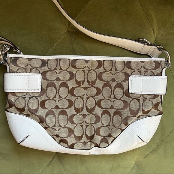 Coach Signature White Leather Jacquard Canvas Hobo Shoulder Bag Handbag Purse - Picture 8 of 12